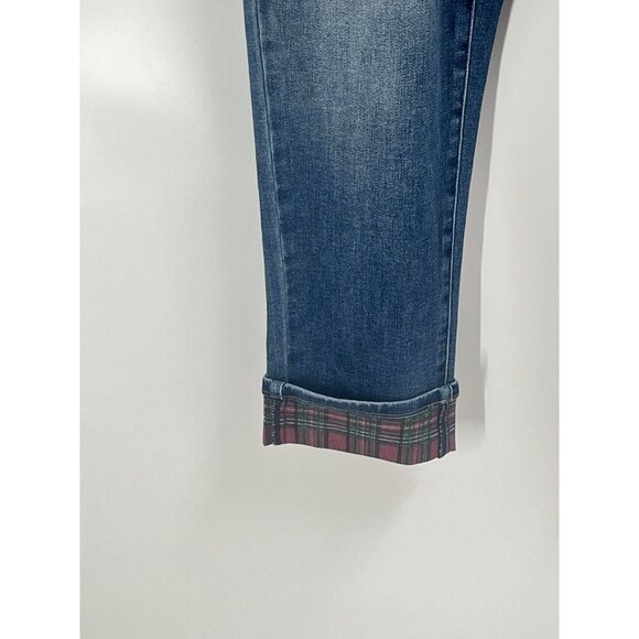 Judy Blue Buffalo Plaid Cuffed Mid-Rise Boyfriend Jeans Sz 14 - Picture 2 of 8